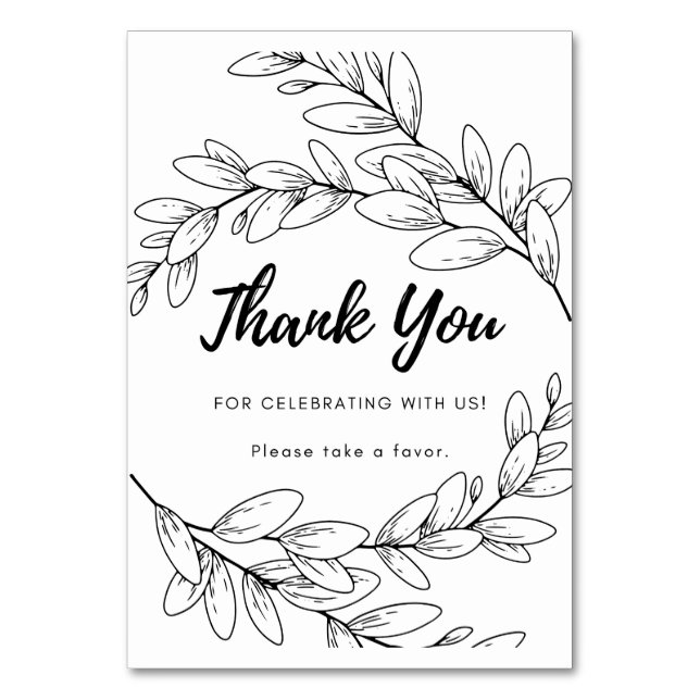 Thank You Sign - Flat - Black and White Floral Tischnummer (Vorderseite)