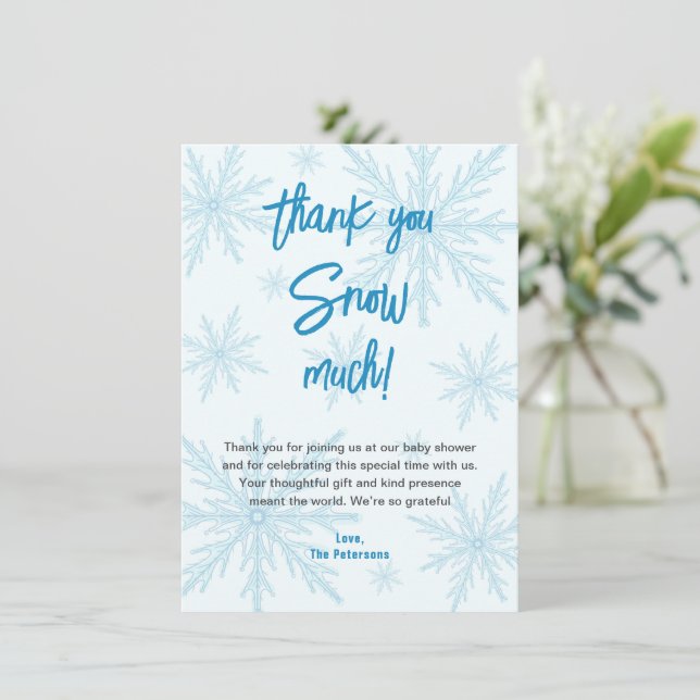 Thank You Snow Much Snowflakes Boy Baby Shower Dankeskarte (Stehend Vorderseite)