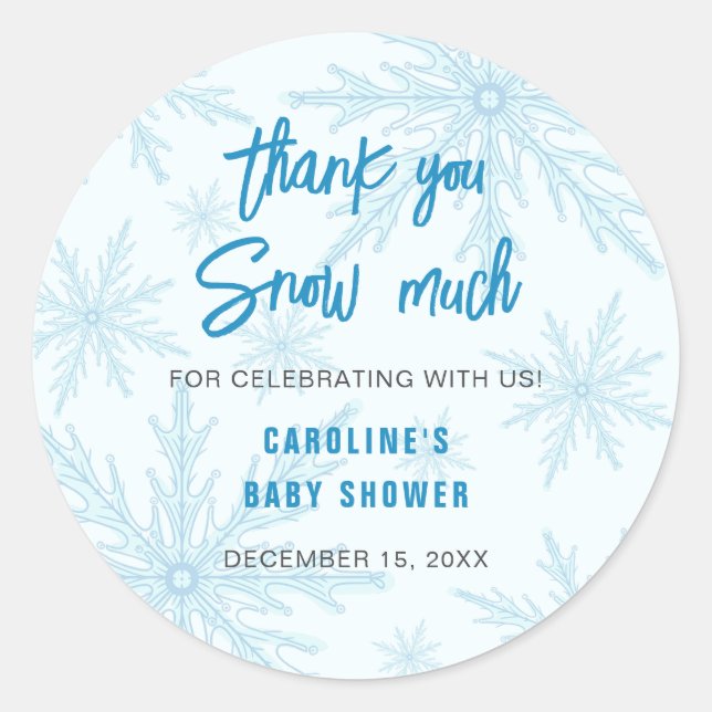 Thank You Snow Much Snowflakes Boy Baby Shower Runder Aufkleber (Vorderseite)