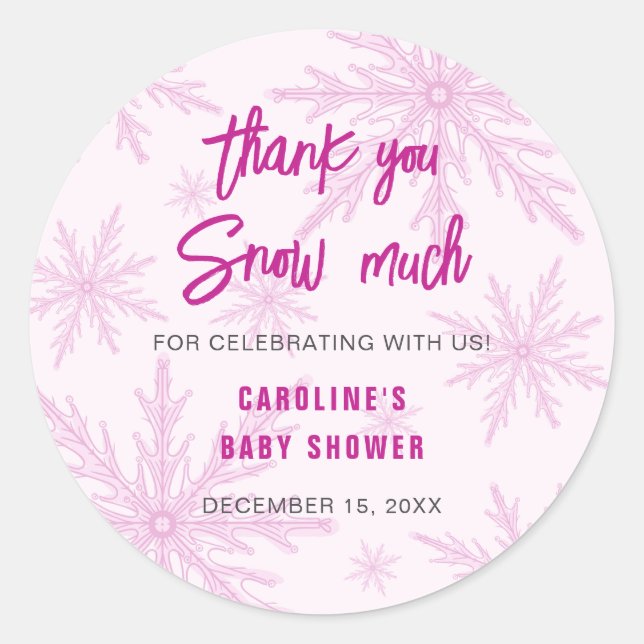 Thank You Snow Much Snowflakes Girl Baby Shower Runder Aufkleber (Vorderseite)