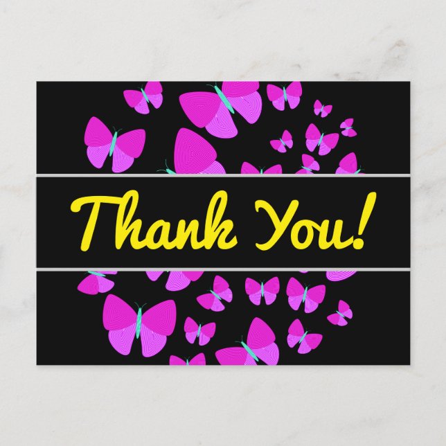 "Thank You!" + Swarm of Artistic Butterflies Postkarte (Vorderseite)
