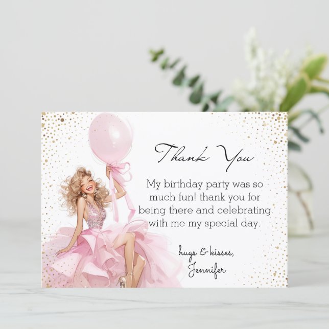  thank you sweet 16 pink dress birthday budget mitteilungskarte (Stehend Vorderseite)