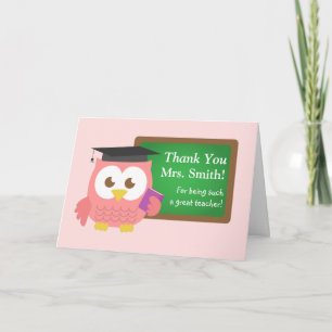 Thank you, Teacher Appreciation Day, Cute Pink Owl Dankeskarte