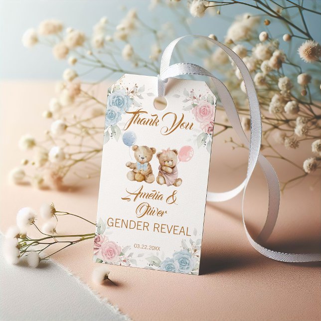 Thank You Teddy Bear Pink Blue Gender Reveal Geschenkanhänger (Von Creator hochgeladen)