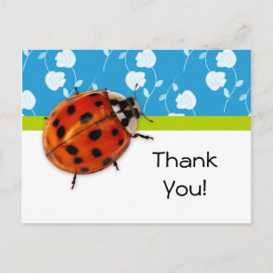 Thank You Trendy Blue Floral Ladybug Postkarte