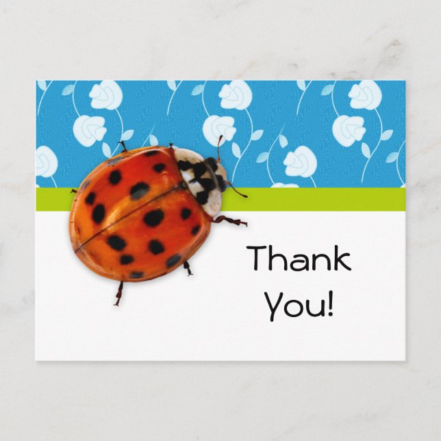 Thank You Trendy Blue Floral Ladybug Postkarte (Vorderseite)