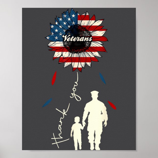 Thank You Veterans Sunflower Usa Flag Military Pat Poster (Vorne)