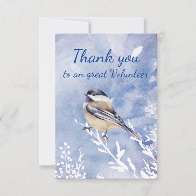 Thank You Volunteer Watercolor Chickadee Winter Dankeskarte (Vorderseite)