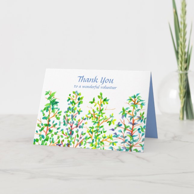 Thank You Volunteer Watercolor Trees Karte (Vorderseite)