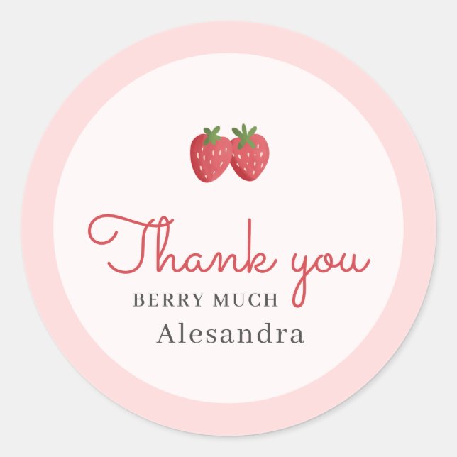 Thank You Watercolor Strawberry Baby Shower Runder Aufkleber (Vorderseite)