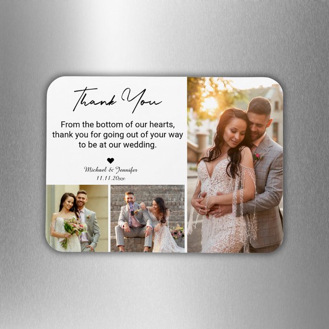 thank you wedding 3 photos collage modern chic magnet (Von Creator hochgeladen)