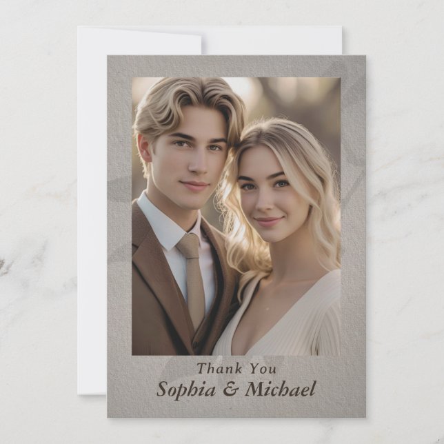 Thank You Wedding Card Photo Subtle Leaves Dankeskarte (Vorderseite)