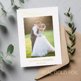 Thank you wedding photo gold script white folieneinladung