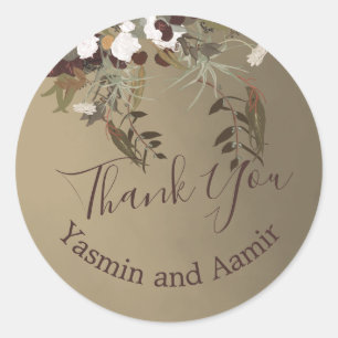 ThanK You Wedding rustic Floral Elegant Runder Aufkleber