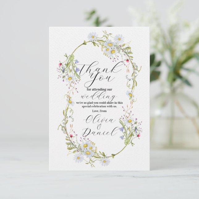Thank You Wedding Wildflowers Spring Engagement Dankeskarte (Stehend Vorderseite)