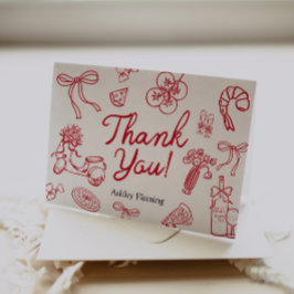 Thank You Whimsical Red Hand Draw Card  Dankeskarte
