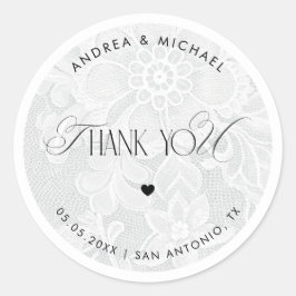 Thank You White Lace Wedding Favor Label Runder Aufkleber