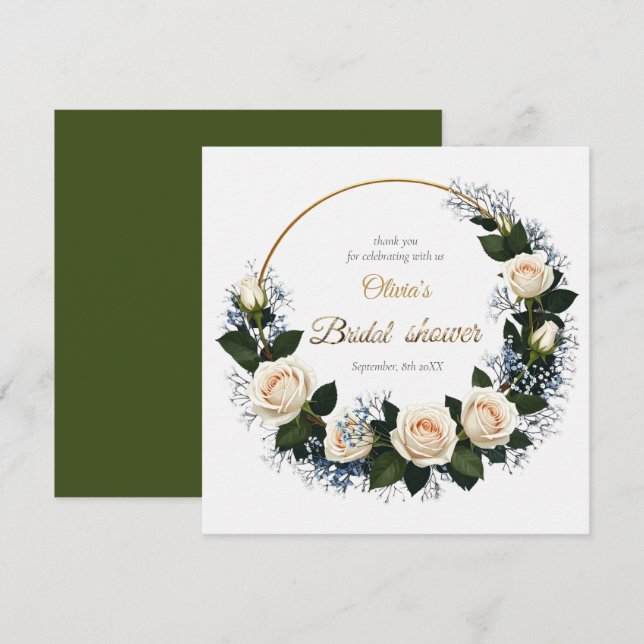 Thank You White Roses & Blue Baby’s Breath  Dankeskarte (Vorne/Hinten)