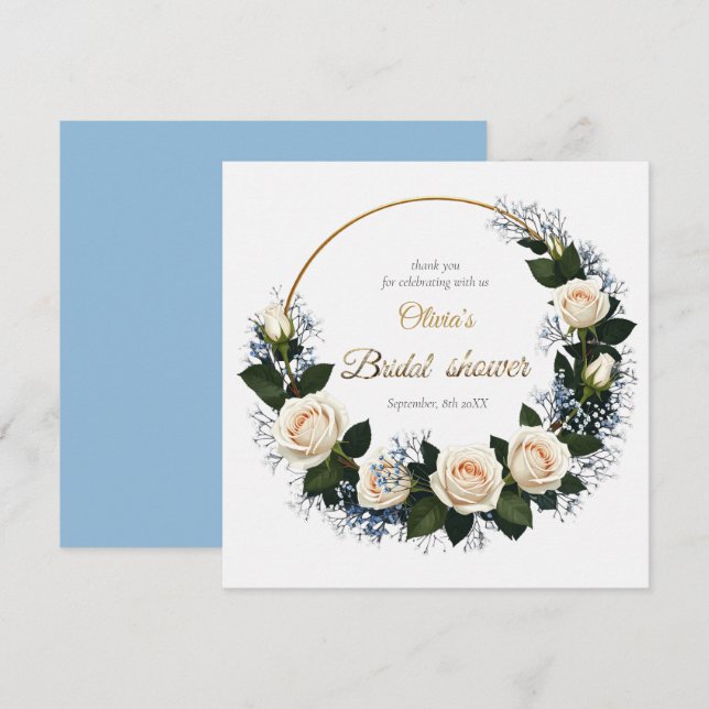 Thank You White Roses & Blue Baby’s Breath  Dankeskarte (Vorne/Hinten)