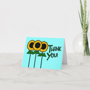 Thank You With Three Outlined Sunflowers Dankeskarte