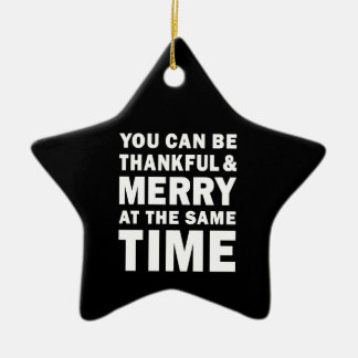 Thankful and Merry Modern Christmas Black Star Keramik Ornament