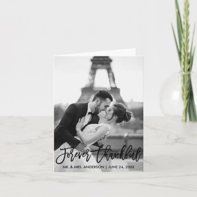 Thankful Brush Script Hochzeit Moderne Note Dankeskarte (Vorderseite)