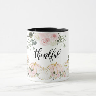 Thankful Elegant White Pink Gold Pumpkin Floral Tasse