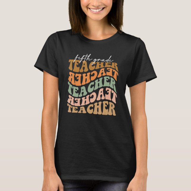 Thankful Fifth Grade Teacher Retro Fall Vibes Autu T-Shirt (Vorderseite)