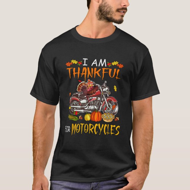 Thankful For Motorcycles Funny Turkey Riding Motor T-Shirt (Vorderseite)