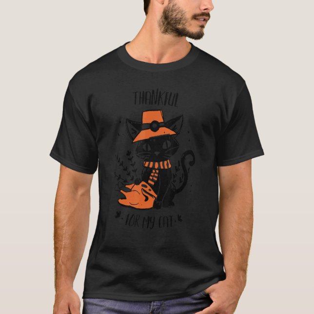 Thankful For My Cats Happy Thanksgiving Cat T-Shirt (Vorderseite)