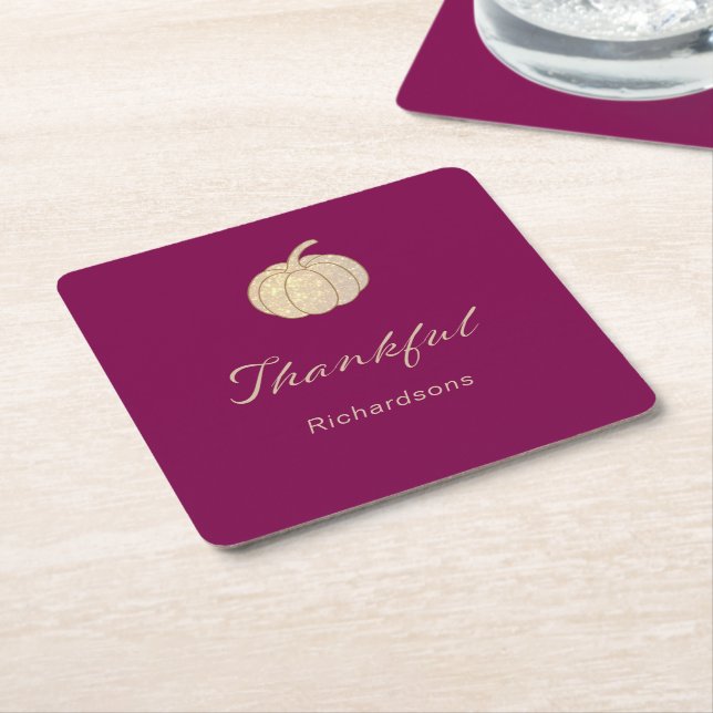 Thankful Glitter Pumpkin burgundy Thanksgiving Rechteckiger Pappuntersetzer (angewinkelt)