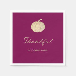 Thankful Glitter Pumpkin burgundy Thanksgiving Serviette