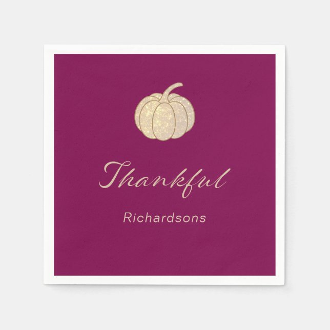 Thankful Glitter Pumpkin burgundy Thanksgiving Serviette (Vorderseite)