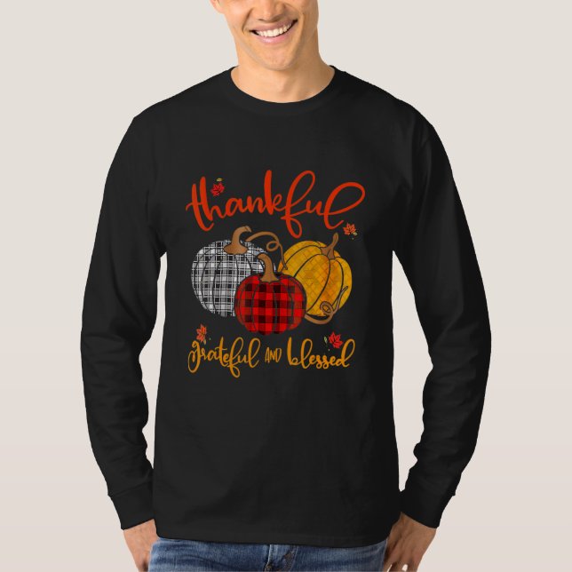 Thankful Grateful Blessed Autumn Fall Pumpkin Outf T-Shirt (Vorderseite)