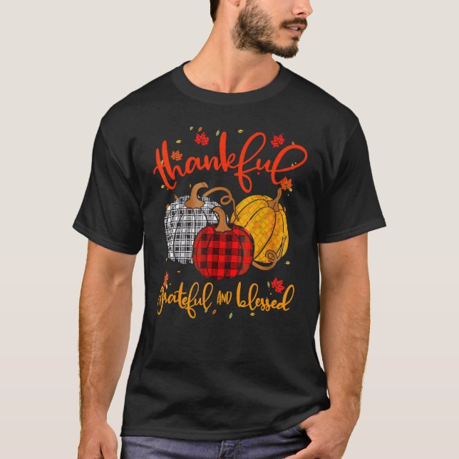 Thankful Grateful Blessed Fall Pumpkin Thanksgivin T-Shirt (Vorderseite)