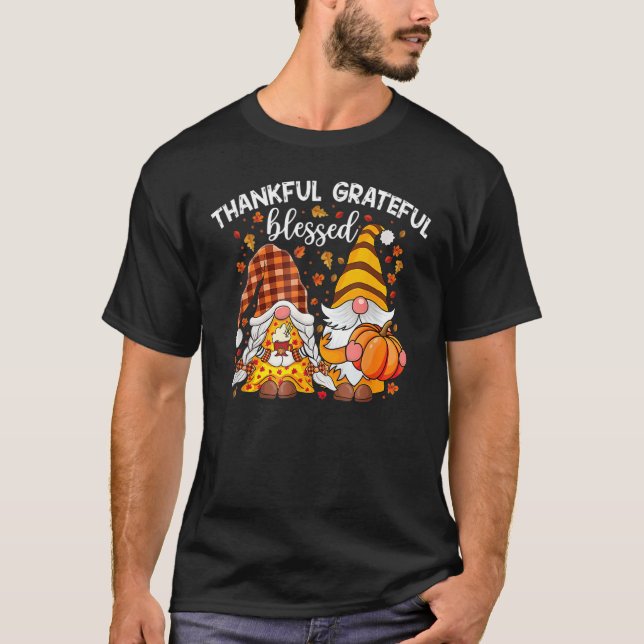 Thankful Grateful Blessed Happy Thanksgiving Plaid T-Shirt (Vorderseite)