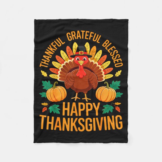 Thankful Grateful Blessed Happy Thanksgiving Shirt Fleecedecke (Vorderseite)