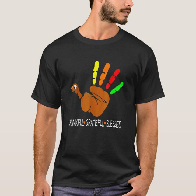 Thankful Grateful Blessed Heart Turkey Hand Thanks T-Shirt (Vorderseite)