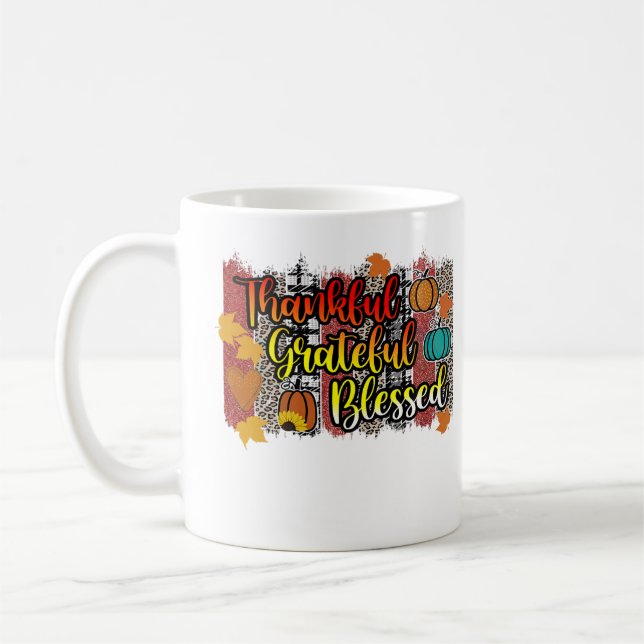 Thankful Grateful Blessed Leopard Pumpkin Fall Vib Kaffeetasse (Links)
