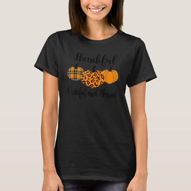 Thankful Grateful Blessed Leopard Pumpkin Thanksgi T-Shirt (Vorderseite)