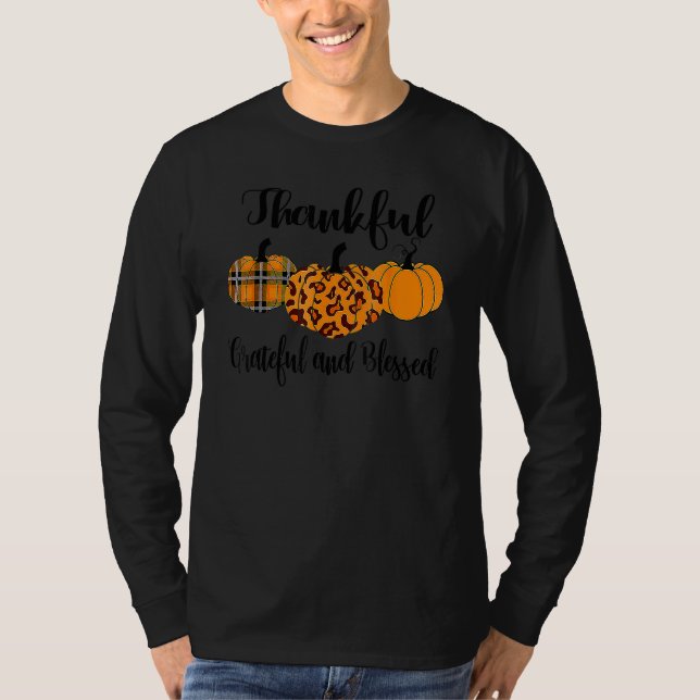 Thankful Grateful Blessed Leopard Pumpkin Thanksgi T-Shirt (Vorderseite)