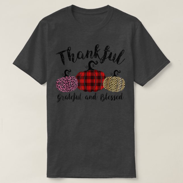 Thankful Grateful Blessed Leopard Pumpkin Thanksgi T-Shirt (Design vorne)