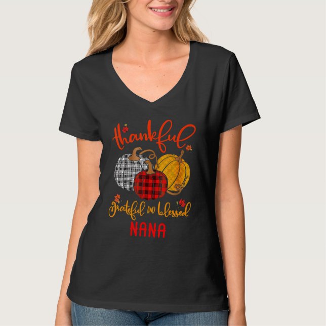 Thankful Grateful Blessed Nana Autumn Fall Pumpkin T-Shirt (Vorderseite)
