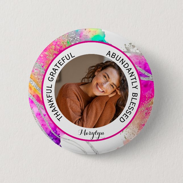 Thankful Grateful Blessed Quote photo Rainbow Button (Vorderseite)