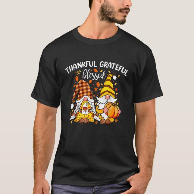 Thankful Grateful Blessed Thanksgiving Fall Gnomes T-Shirt (Vorderseite)