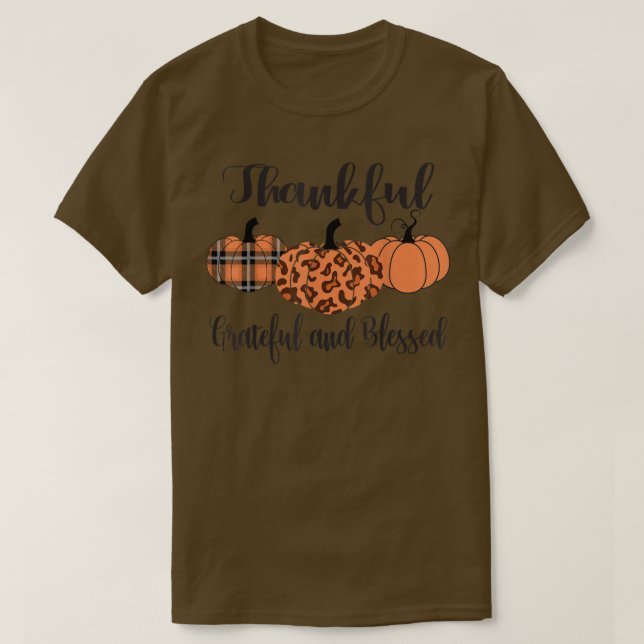 Thankful Grateful Meured Leopard Pumpkin Th T-Shirt (Design vorne)