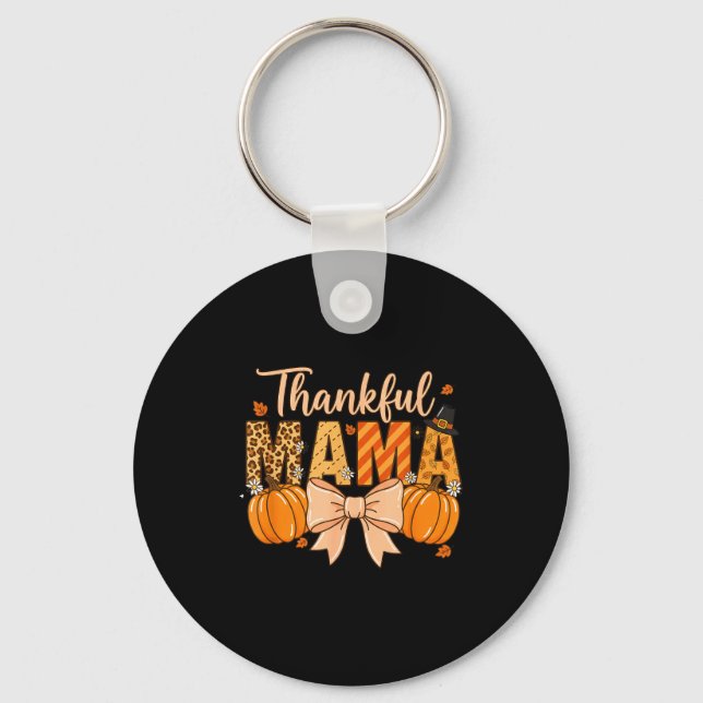 Thankful Mama Pumpkin Fall Coquette Bow Thanksgivi Schlüsselanhänger (Vorderseite)