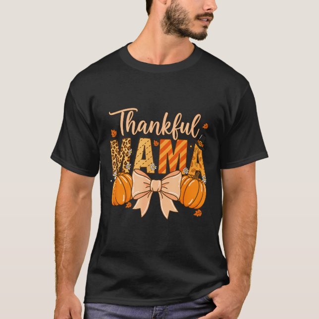 Thankful Mama Pumpkin Fall Coquette Bow Thanksgivi T-Shirt (Vorderseite)