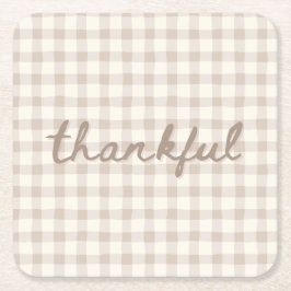 Thankful Neutral Tan Gingham Rechteckiger Pappuntersetzer