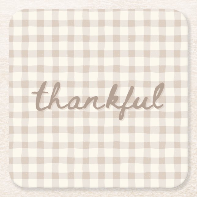 Thankful Neutral Tan Gingham  Rechteckiger Pappuntersetzer (Vorderseite)